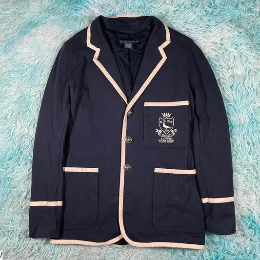 Vintage Navy Polo Ralph Lauren Cotton Blazer Jacket Crested - 10