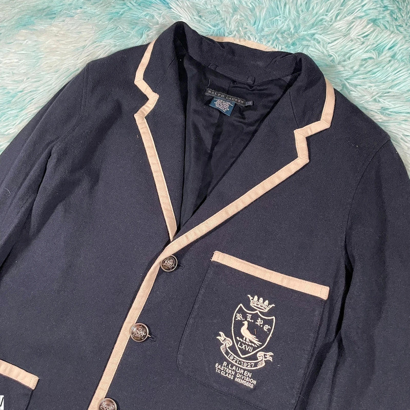 Vintage Navy Polo Ralph Lauren Cotton Blazer Jacket Crested - 10
