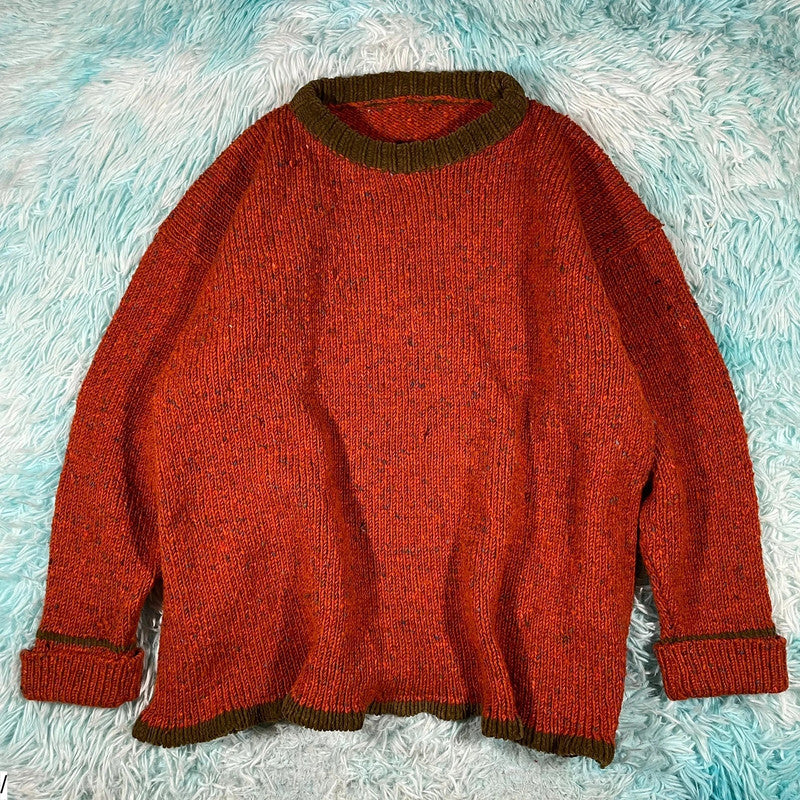 Vintage 90s Orange Irish Wool Knitted Jumper - Large