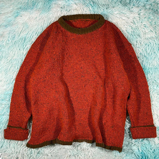 Vintage 90s Orange Irish Wool Knitted Jumper - Large