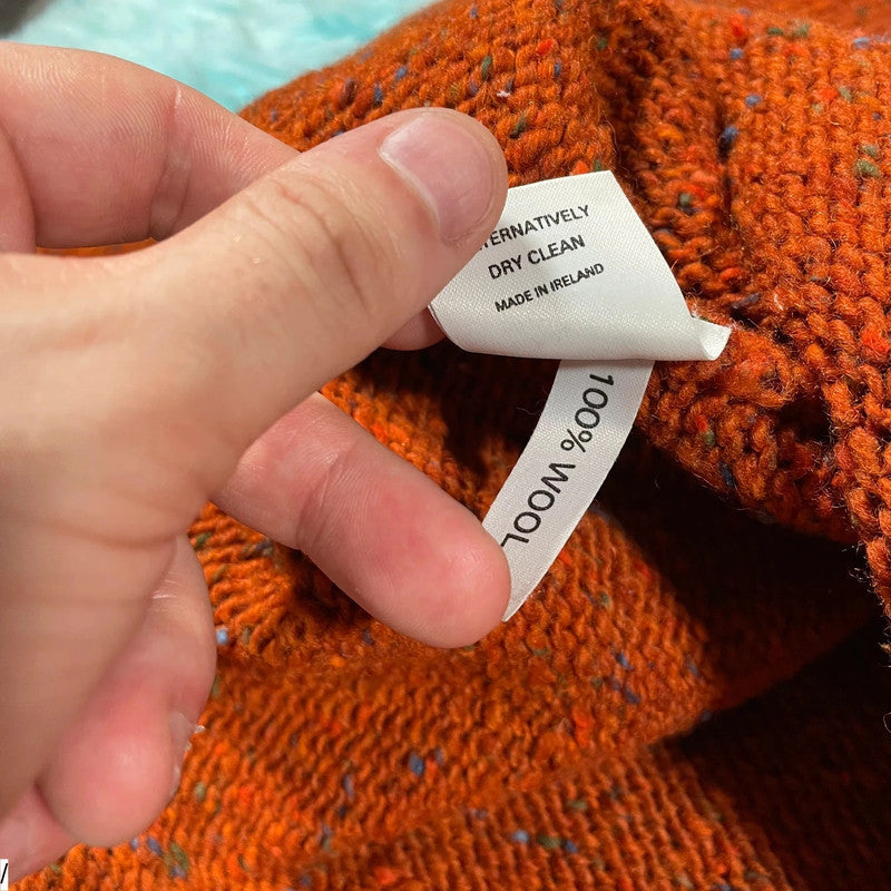 Vintage 90s Orange Irish Wool Knitted Jumper - Large