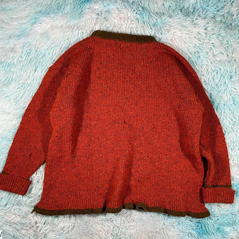 Vintage 90s Orange Irish Wool Knitted Jumper - Large
