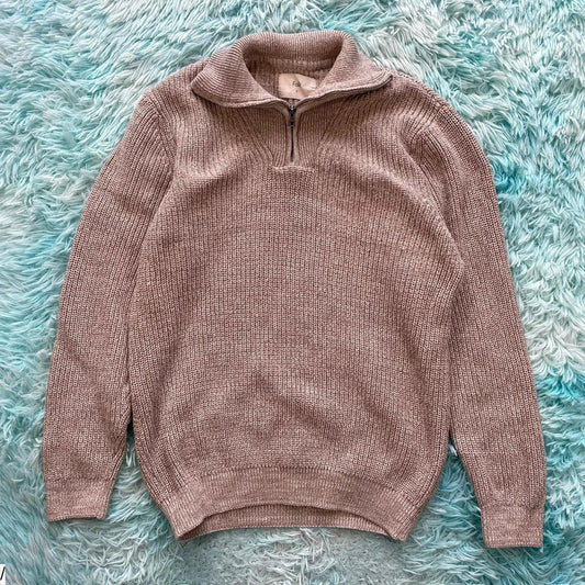 Beige Folk Knitted 1/4 Zip Jumper - XL