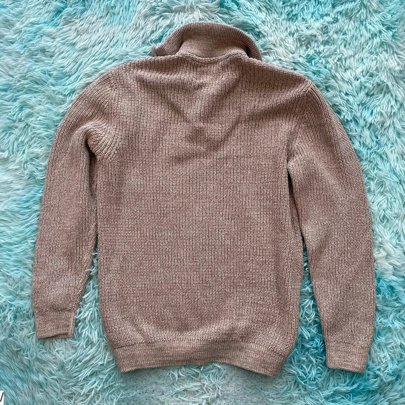 Beige Folk Knitted 1/4 Zip Jumper - XL