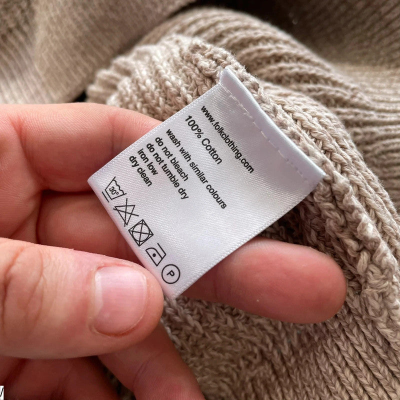 Beige Folk Knitted 1/4 Zip Jumper - XL