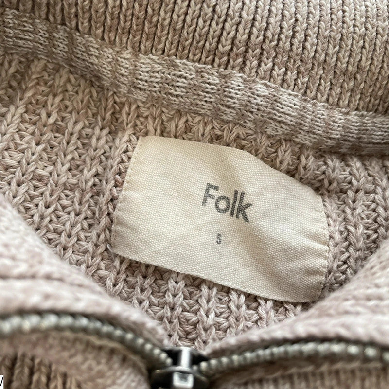 Beige Folk Knitted 1/4 Zip Jumper - XL