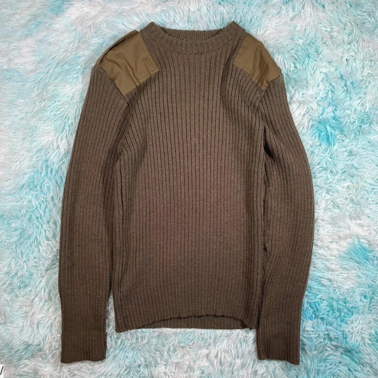 Vintage Khaki Military Army Knitted Jumper - Small