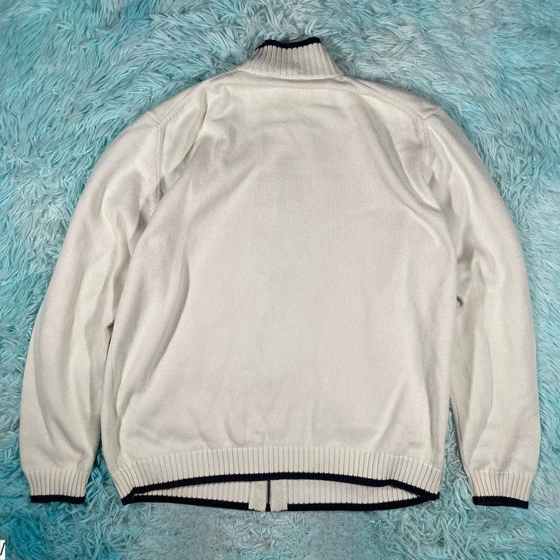 Vintage White Yves Saint Laurent Knitted Jumper Full Zip - Medium