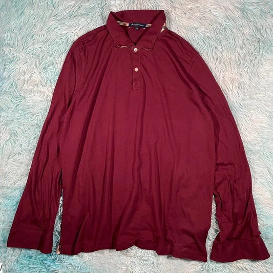 Maroon Aquascutum Long Sleeve Polo Shirt - XXL