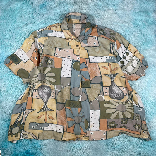 Vintage 80s Floral Mosaic Print Shirt Oversized