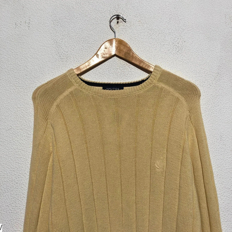 Vintage Yellow Nautica Knitted Jumper Heavyweight - Large