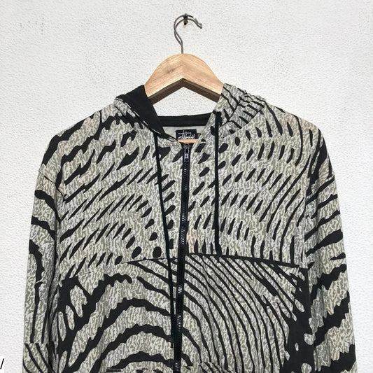 Vintage Leopard Print Stussy Lightweight Hoodie - Large