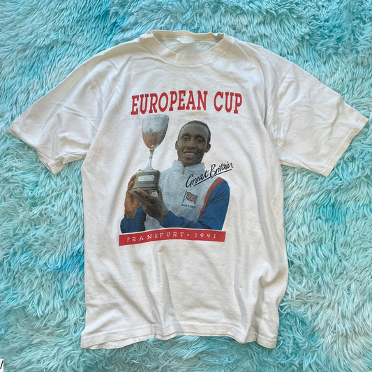 Vintage White 1991 Athletics European Cup Graphic T Shirt - Medium