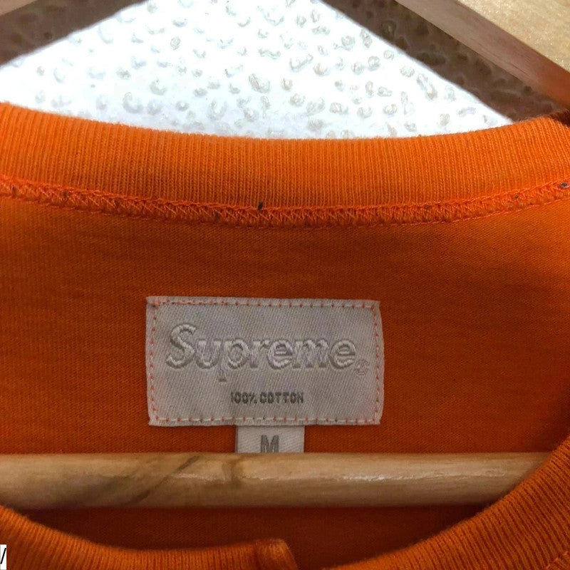 Orange & Blue Supreme T Shirt Henley Embroidered Spellout - Medium