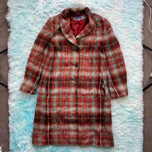 Vintage 90s Red Mohair Wool Blend Long Coat - Size 10