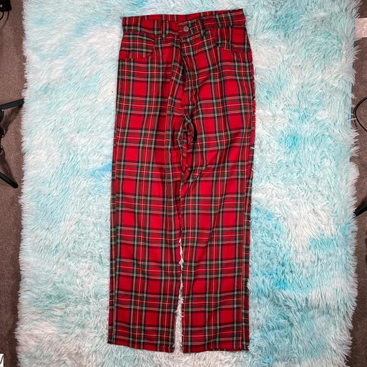 Vintage 90s Red Tartan Golf Trousers - 32W 32L