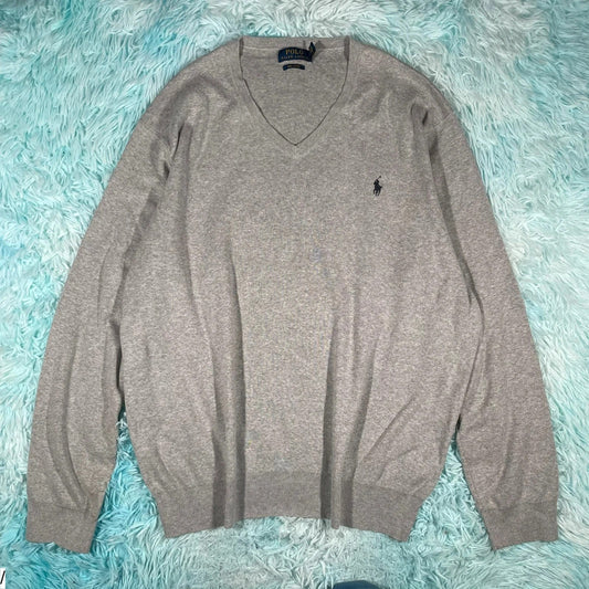 Grey Polo Ralph Lauren V Neck Jumper - XL