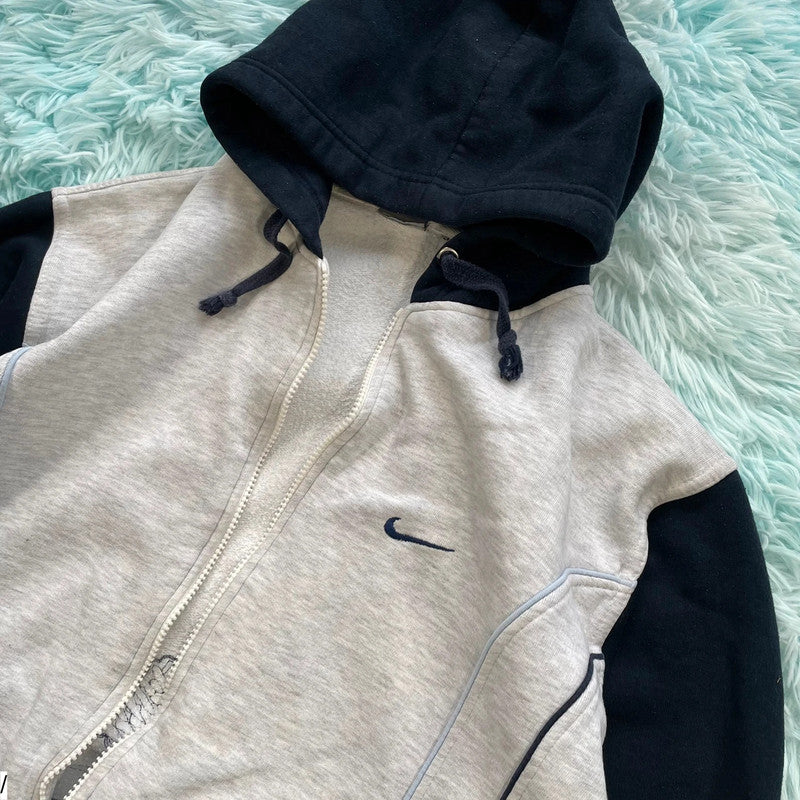 Vintage 90s Grey & Navy Nike Hoodie Full Zip - XS