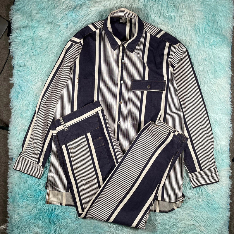 Vintage 90s Navy Striped Marithe Francois Girbaud Jacket Set - XXL