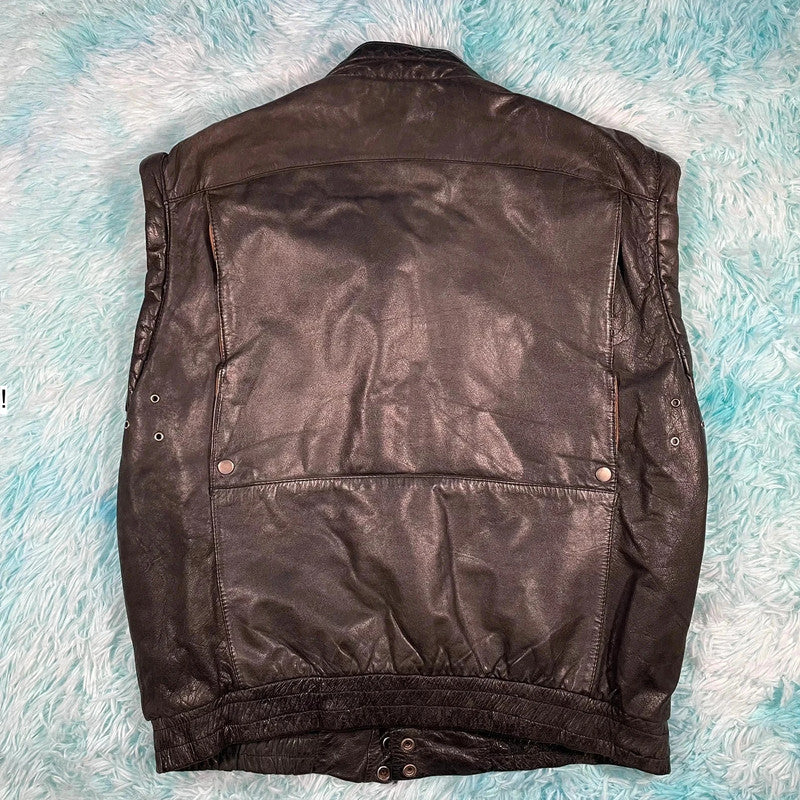 Vintage 90s Black Leather Vest Jacket - Large