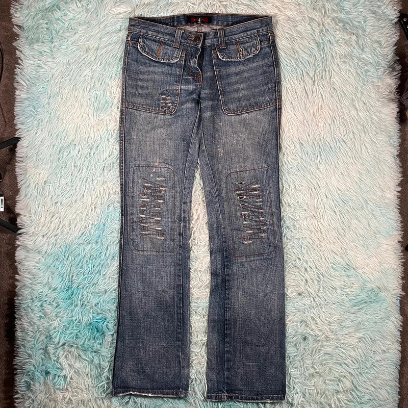 Vintage Y2K Distressed Jeans Striaght Slim Leg - W36 L32