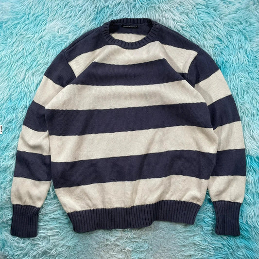 Navy & Cream Striped Brandy Melville Knitted Jumper