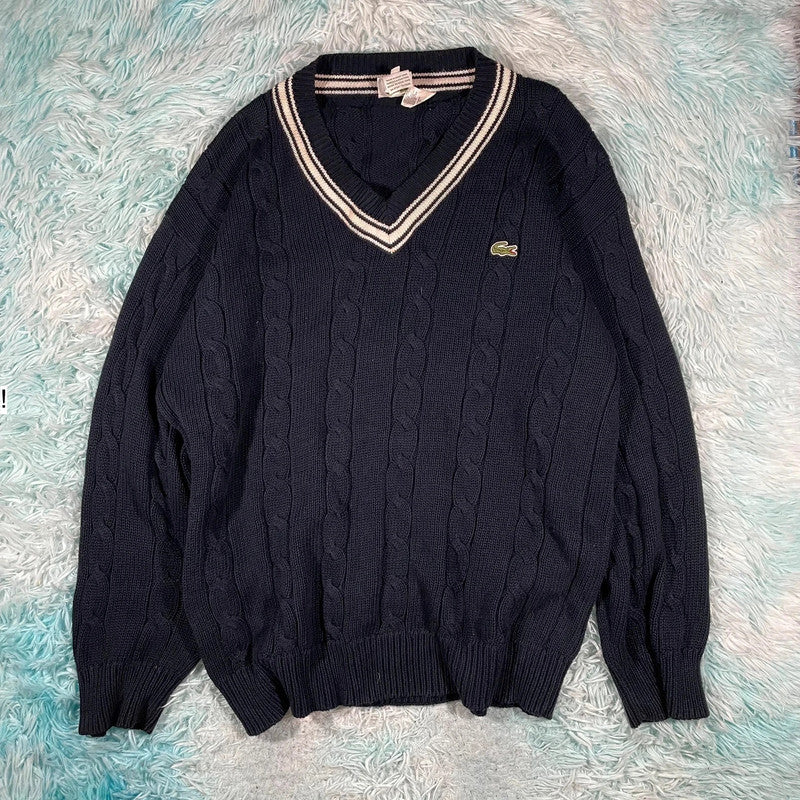 Navy Lacoste V Neck Jumper - XL
