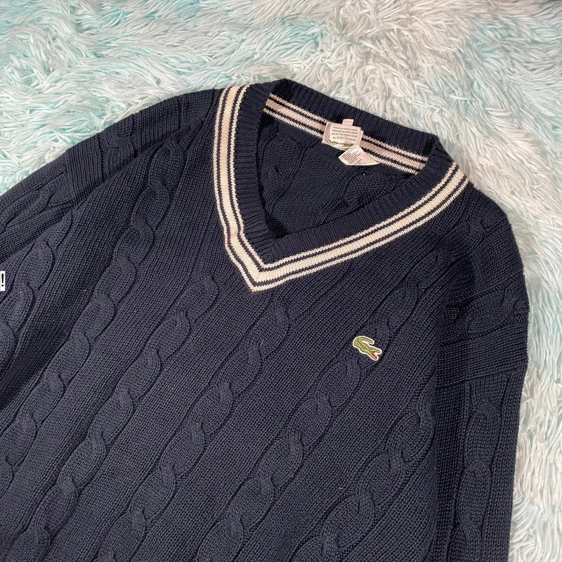Navy Lacoste V Neck Jumper - XL