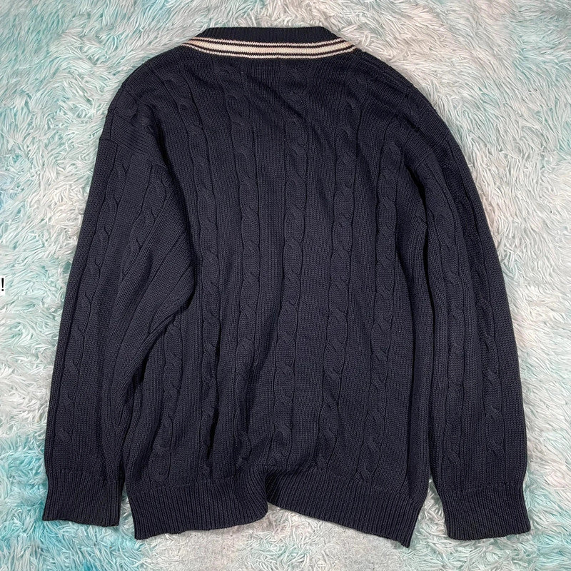 Navy Lacoste V Neck Jumper - XL