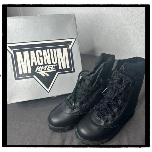 Vintage 90s Original Black Hi-Tec Magnum Workwear Boots Steelcap - UK2