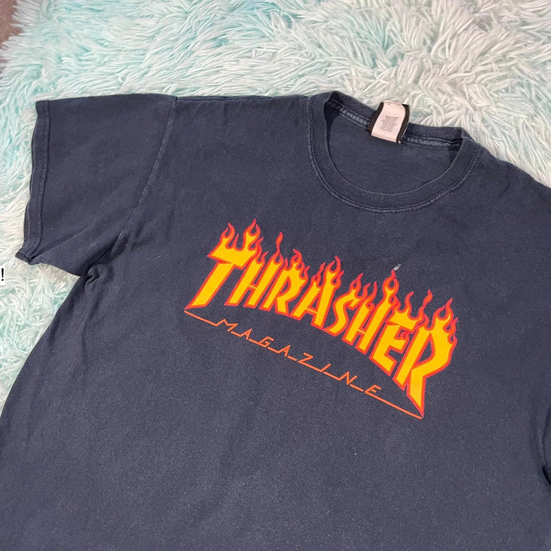 Navy Thrasher Graphic T Shirt - Large