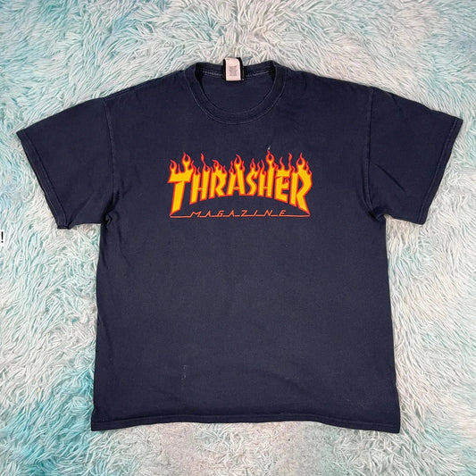 Navy Thrasher Graphic T Shirt - Large