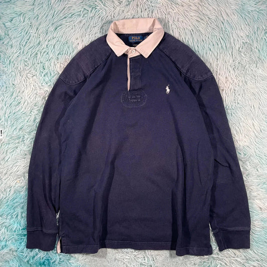 Navy Polo Ralph Lauren Rugby Shirt - Large