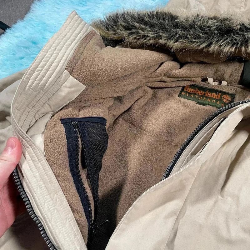 Cream White Timberland Parka Coat Jacket Down Filled - Large