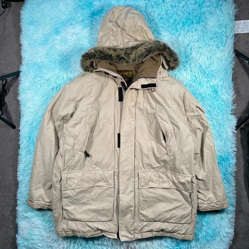 Cream White Timberland Parka Coat Jacket Down Filled - Large