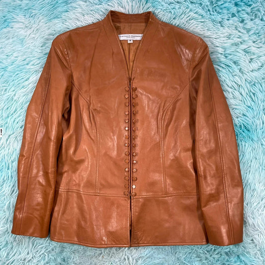 Brown Carolina Herrera Leather Jacket - Size 8