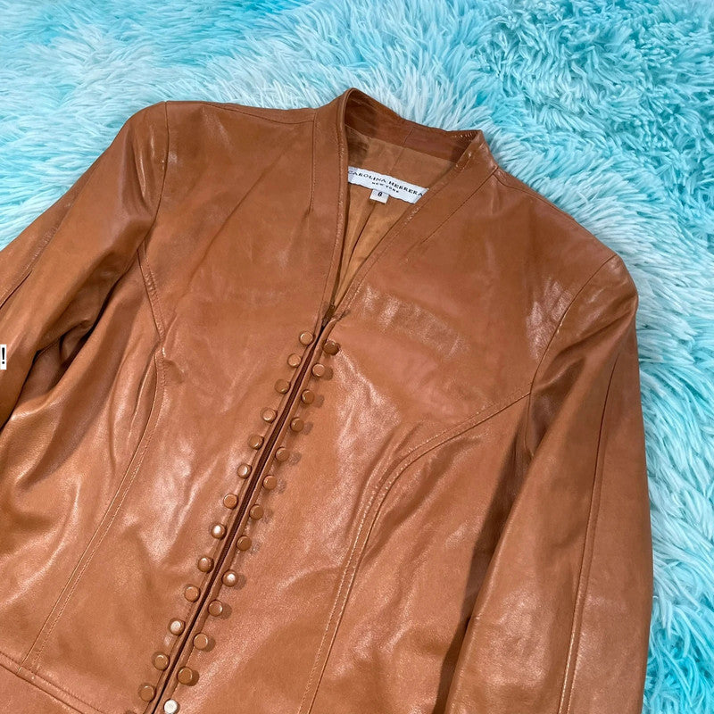 Brown Carolina Herrera Leather Jacket - Size 8