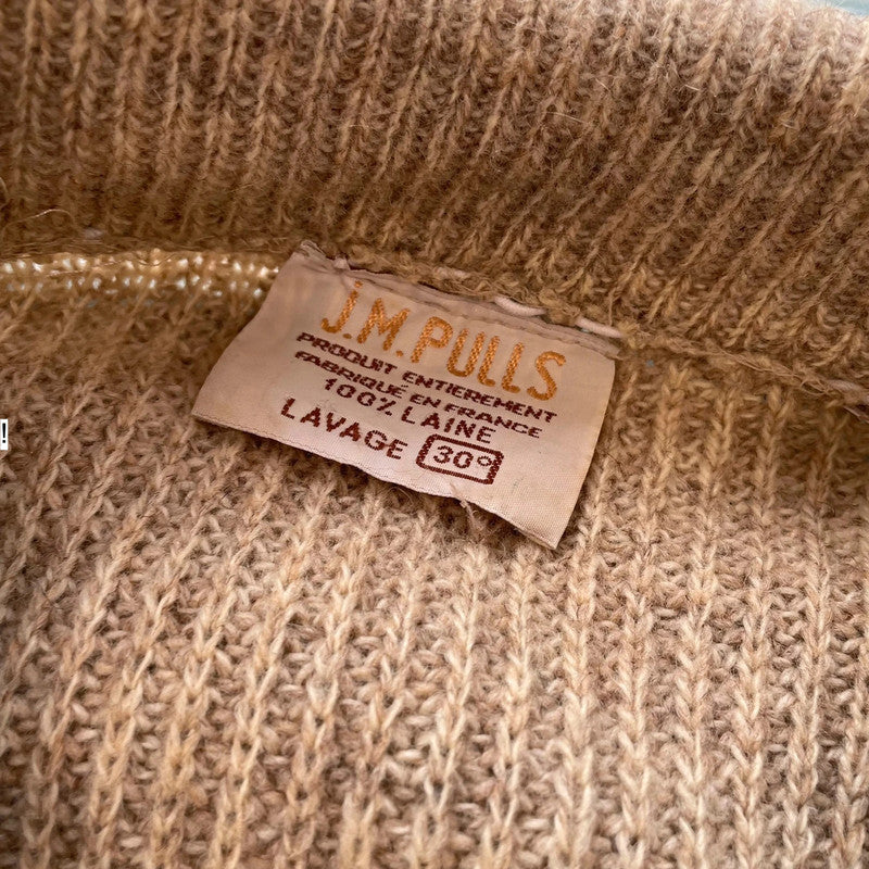 Vintage 90s Beige Heavyweight Full Zip Knitted Jumper Wool France - Medium