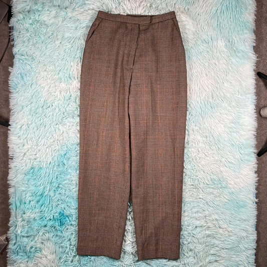 Vintage 90s Brown Tartan Trousers Wool - Size 4