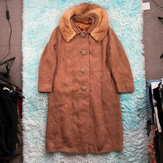 Vintage 1960s Brown Fur Trimmed Longcoat Bettijean