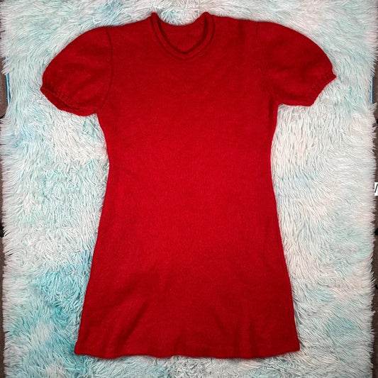 Vintage 90s Red St Michael Mohair Knitted Dress Mini - Size 14