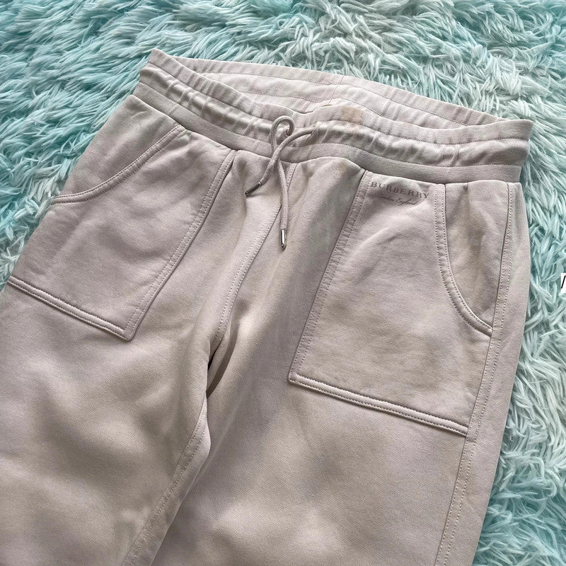 Cream White Burberry Tracksuit Bottoms - Large