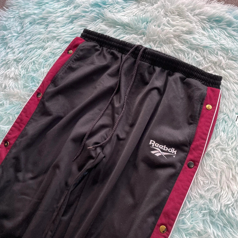 Vintage 90s Black Reebok Tracksuit Bottoms Poppers - XL
