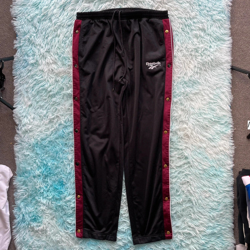 Vintage 90s Black Reebok Tracksuit Bottoms Poppers - XL