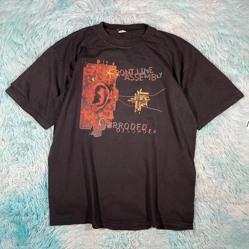 Vintage 90s Black Front Line Assembly FLA Band T Shirt - XL