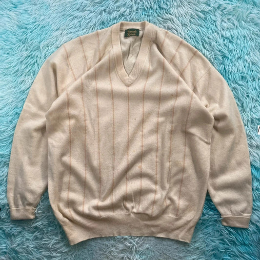 Vintage Cream Harrods Knitted Jumper V Neck - La