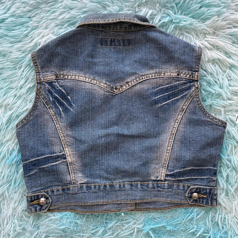 Vintage Y2K Denim Vest Jacket Fitted - Medium