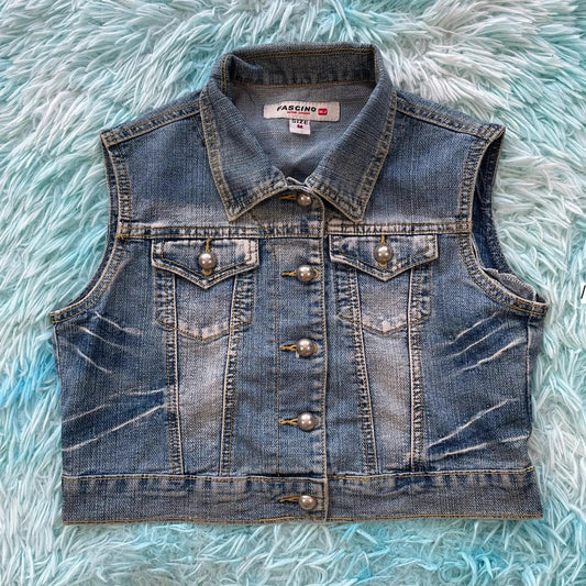 Vintage Y2K Denim Vest Jacket Fitted - Medium
