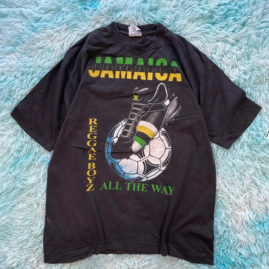 Vintage 90s Black Jamaica Football Graphic T Shirt - XL