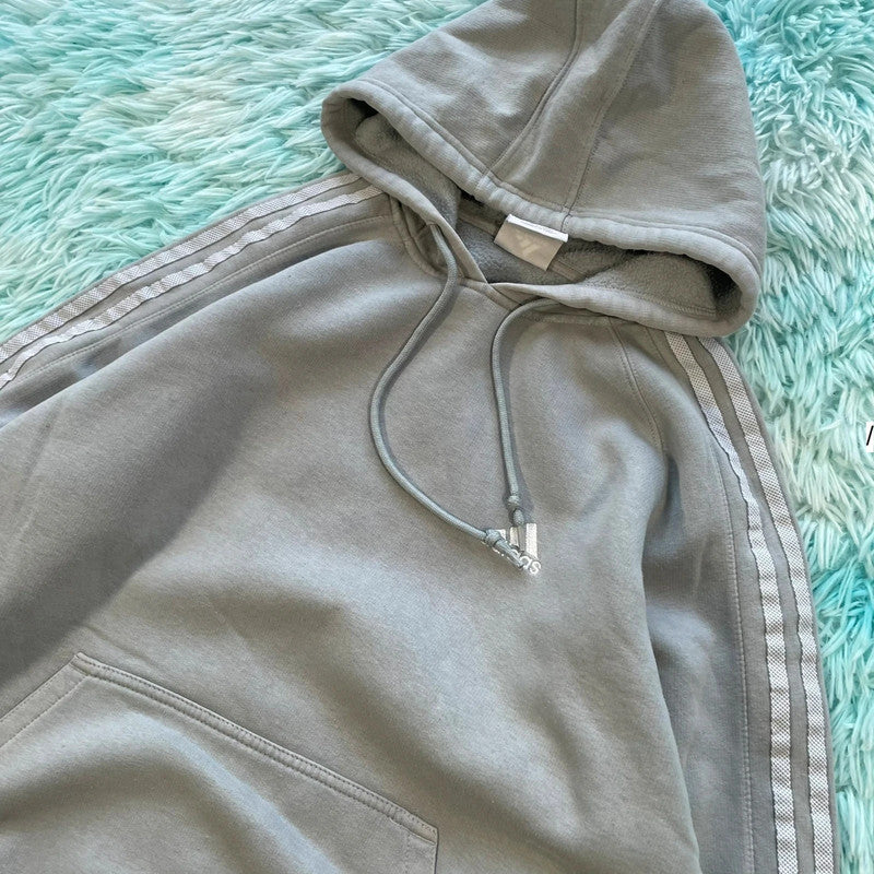 Vintage Sky Blue Adidas Hoodie Plain - Medium